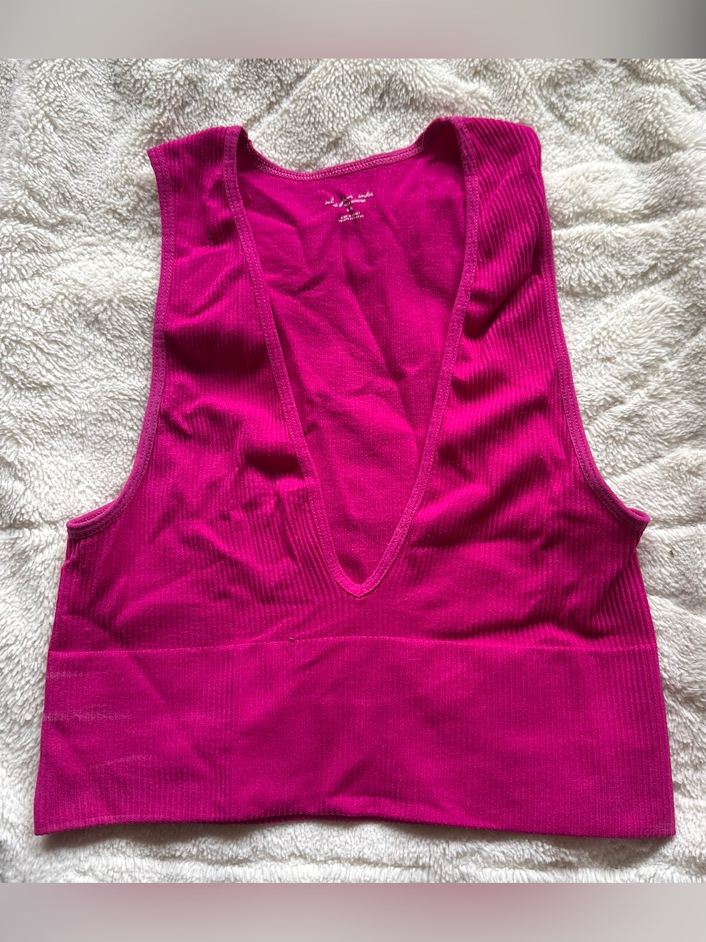 Urban Outfitters Fuchsia Ribbed Deep V Crop Tank